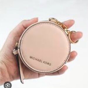 Michael Kors Pale Pink Round Leather Coin Case with Gold Hardware